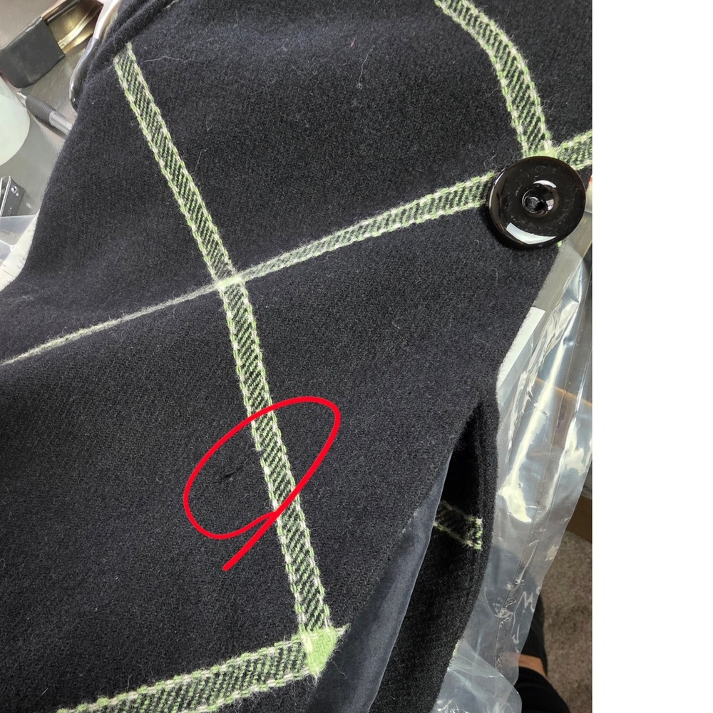 Tocca Trench Coat 8 Lambswool Silk Lined Plaid Black Lime Green Floral Applique - Picture 6 of 8